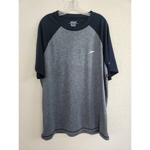 Speedo Men's Gray Navy Blue UV Block The Burn Rash Guard Activewear Shirt XXL